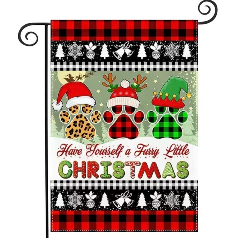 Furry Little Christmas Home Decor Holiday Garden Buffalo Plaid Flag Brand New